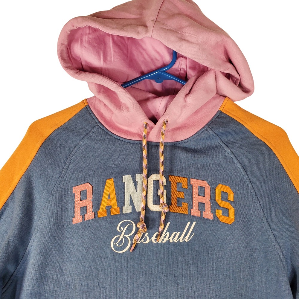New Era Texas Rangers Baseball Hoodie Blue Orange Pink Colorblock Womens Medium